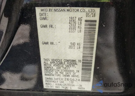 2018 Nissan Altima 2.5 S из США, поврежденный, VIN 1N4AL3AP3JC265624